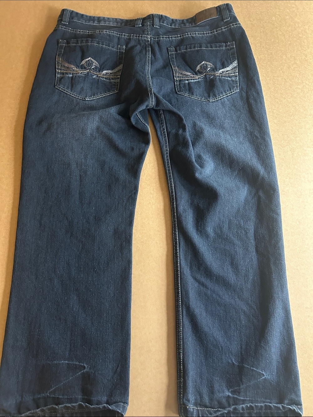 Vertical Y2K Baggy Relaxed fit Men's Dark Blue Jeans w/ embroidered back pockets